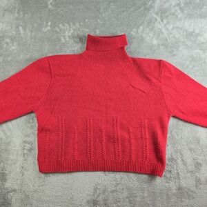 Vintage OBR Sweater Womens Large Red Knit Lambswool Angora Turtle Neck 80s